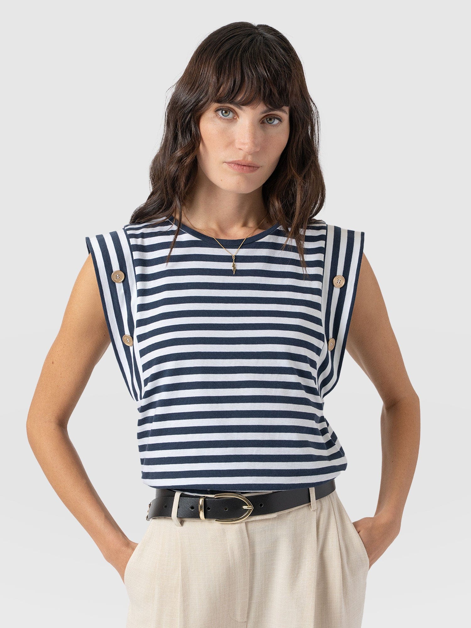 Rowan Tee Navy Stripe - Women's T-Shirts | Saint + Sofia® USA